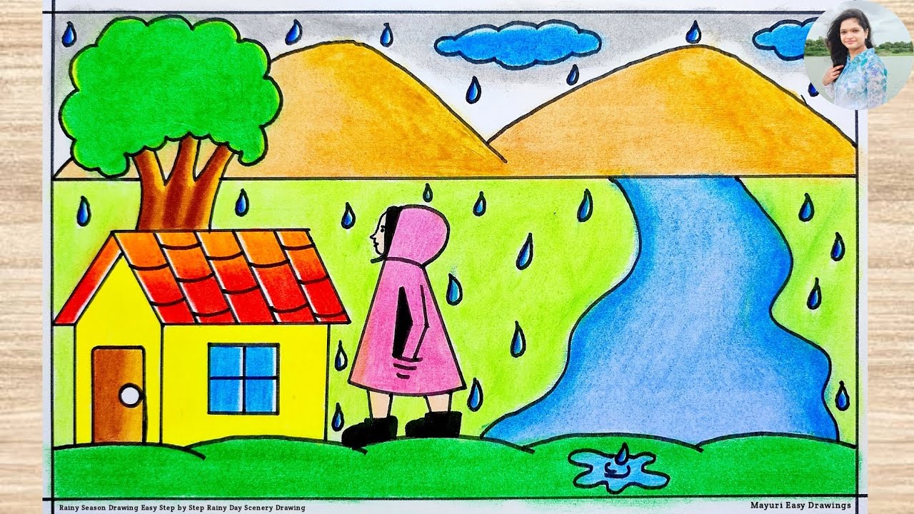 Rainy Season Drawing Easy / How to Draw Rainy Day Drawing Easy and ...