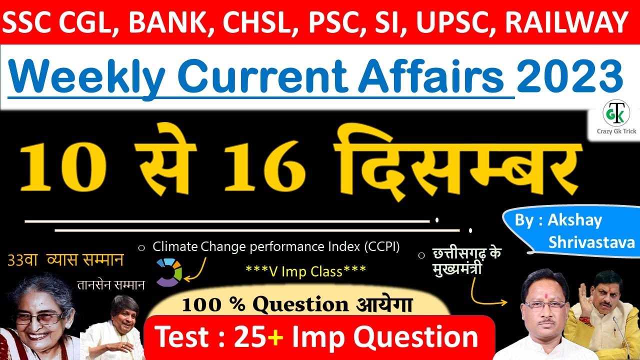 10-16 December 2023 Weekly Current Affairs | Most Important Current ...
