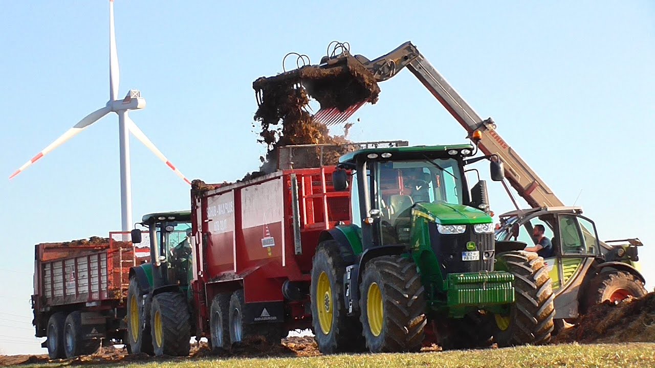 JOHN DEERE 7280R & 7230R mit ANNABURGER am Miststreuen - CLAAS Scorpion 7045 belädt [FullHD]