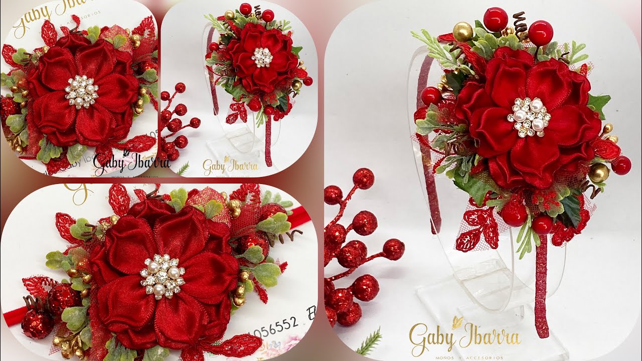FLOR YAYEL 2.0 / flores de listón satinado/ Accesorios Navideños / Merry Christmas/