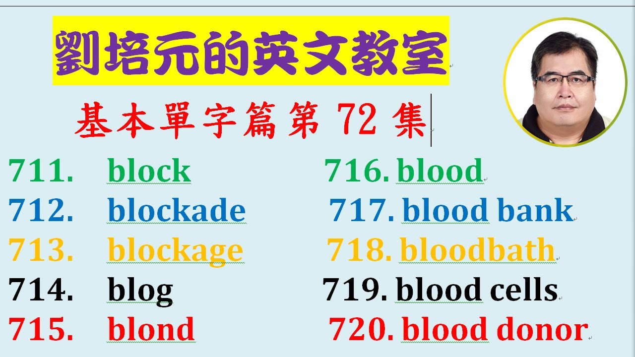 「英文基本單字篇」第72集:block, blockade, blockage, blog, blond, blood, blood bank ...