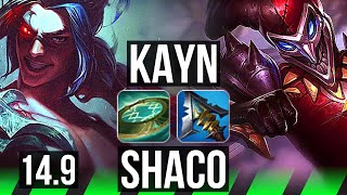 KAYN vs SHACO (JGL) | 12/2/6, 1500+ games, Godlike | NA Master | 14.9