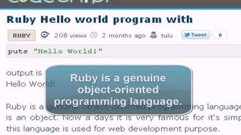 Ruby Tutorial:  Hello world program with