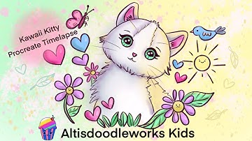 Drawing and coloring a kawaii kitty cat | Procreate timelapse video for kids