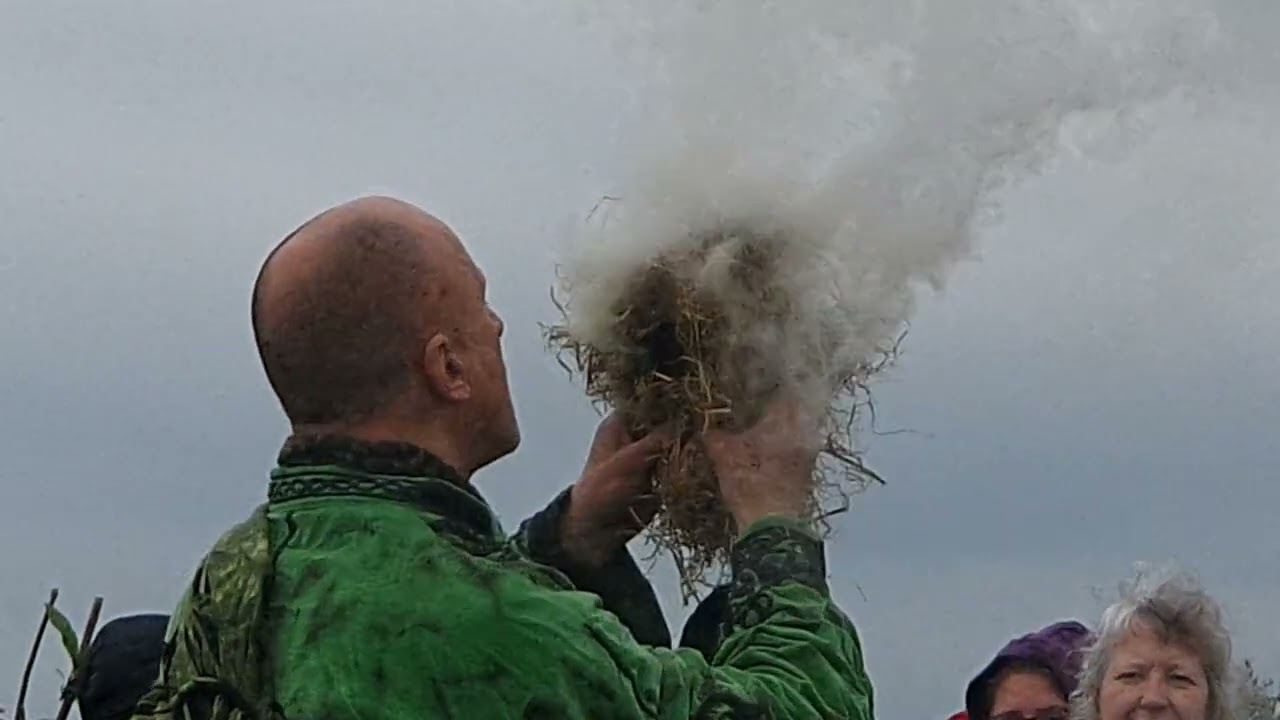 Beltane celebration 2022. Thornborough Henge - Lighting the Beltane fire