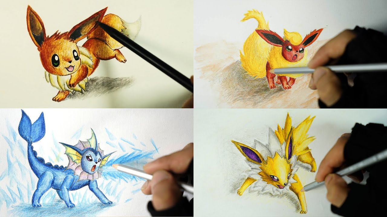 Eevee Evolution Drawing (Vaporeon, Flareon, Jolteon) - YouTube.