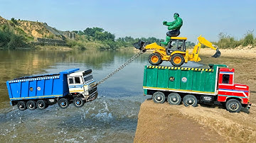 BharatBenz Tata Truck RiverSide Accident Pulling Out Hulk Jcb3dx | Tractor Cartoon | Jcb Cartoon
