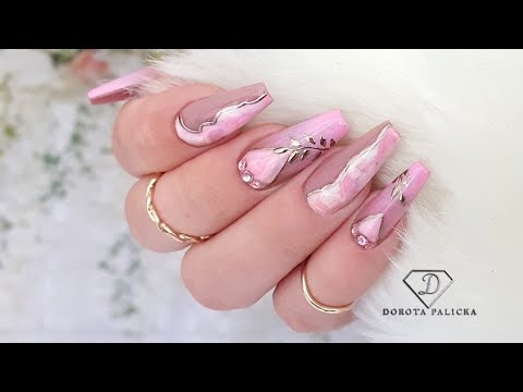 Watch me doing my nails in real time. Gel on forms with marble and ...