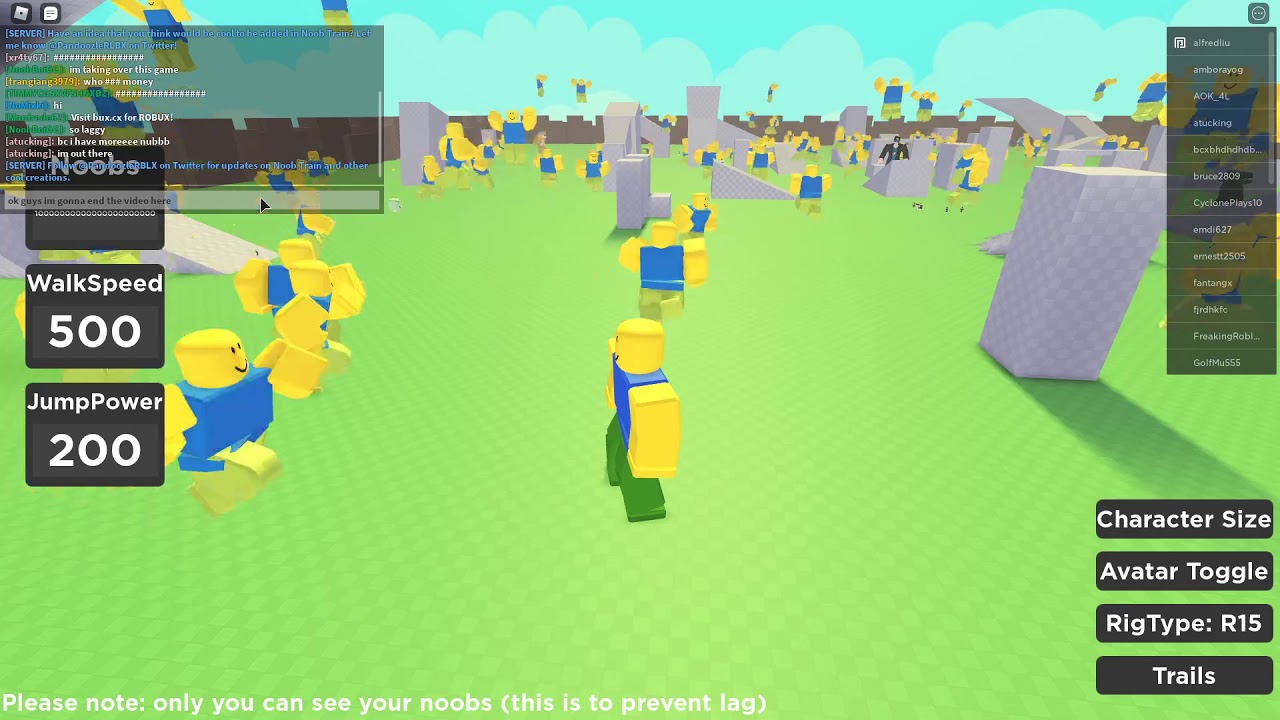 Playing Noob Train with over 100 noobs YouTube