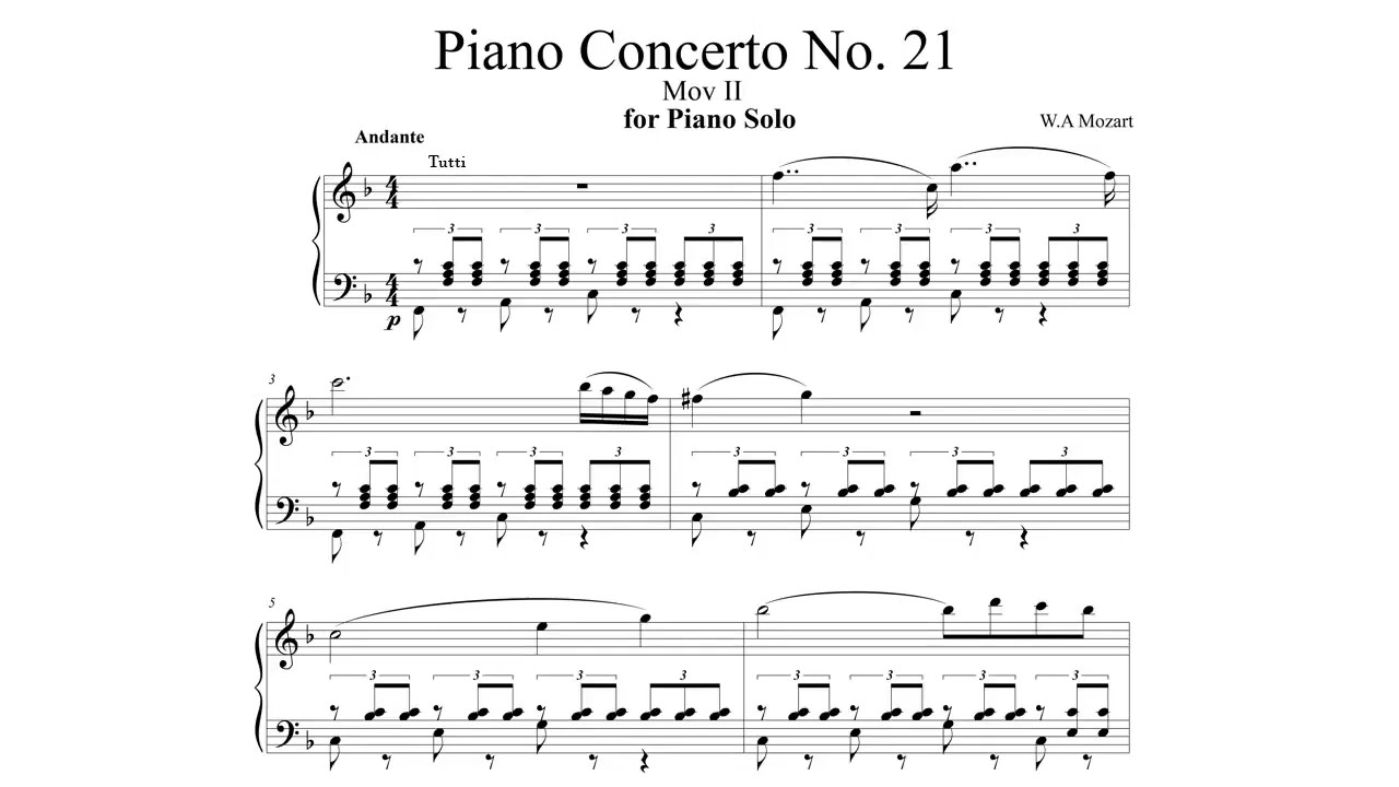 Mozart Piano Concerto No.21 - Mov. II for Piano Solo