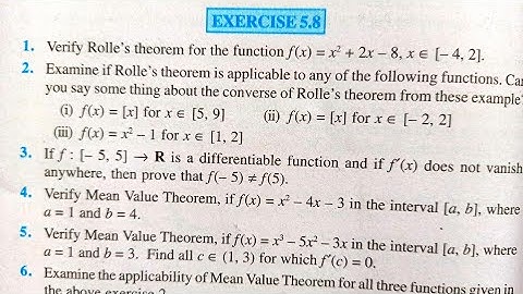 NCERT solution of class 12 maths chapter 5 exercise 5.8 | Rolles theorem and Mean value theorem