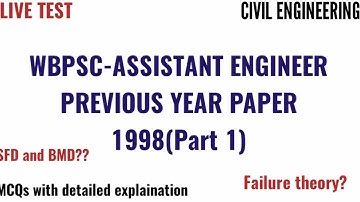 WBPSC-ASSISTANT ENGINEER (1998)|| Previous years paper(PART-1)|| Explained in Bengali