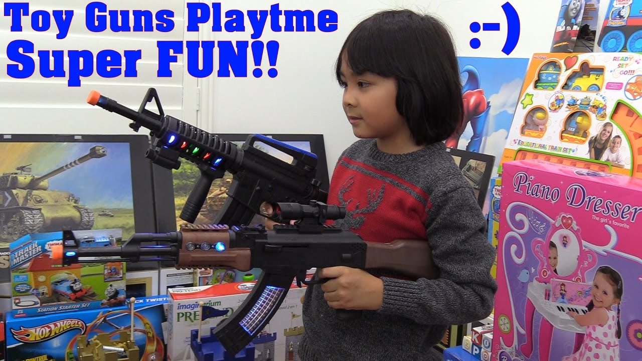 kids 39 toy guns playtime fun ak 47 and m16 rifles unboxing need a baby sitter