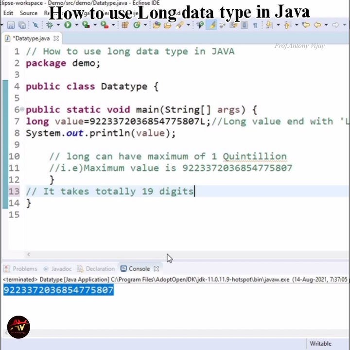 How to use Long data type in Java programming | Prof.Antony Vijay # ...