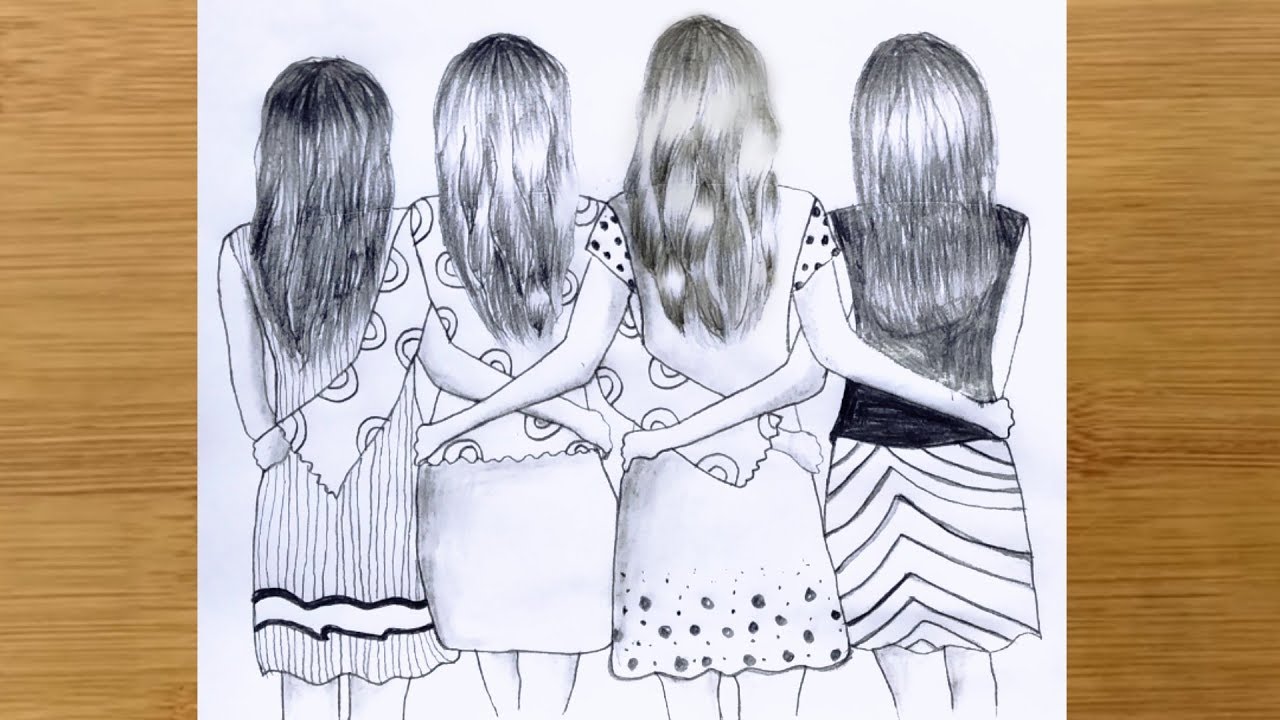 How To Draw four Friends Hugging Each other || Best friends pencil