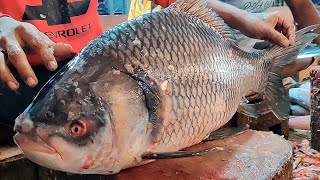 Amazing Cutting Skills | Giant Katla Fish Skinning &amp; Chopping In Fish Market
