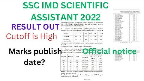 SSC IMD 2022 SCIENTIFIC ASSISTANT RESULT OUT OFFICIAL CUTOFF || MARKS | RESERVE LIST