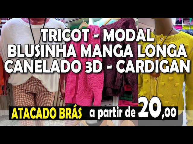 ⭐Tricot Modal Brás Blusinha Manga Longa Canelado 3D Cardigan