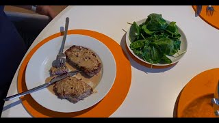 Beef Steak with Pepper Sauce and Babe Spinach Salad.