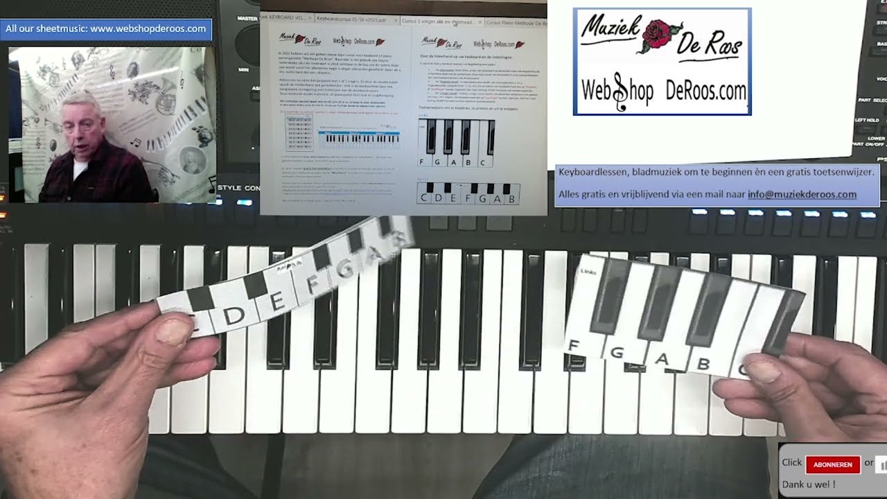 Keyboardcursus 1-vinger akkoorden en visuele nootnamen demovideo les 1 t/m 5