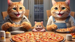 Ginger Cat making pizza for his beloved wife #cat #cat #cutecat #pizza