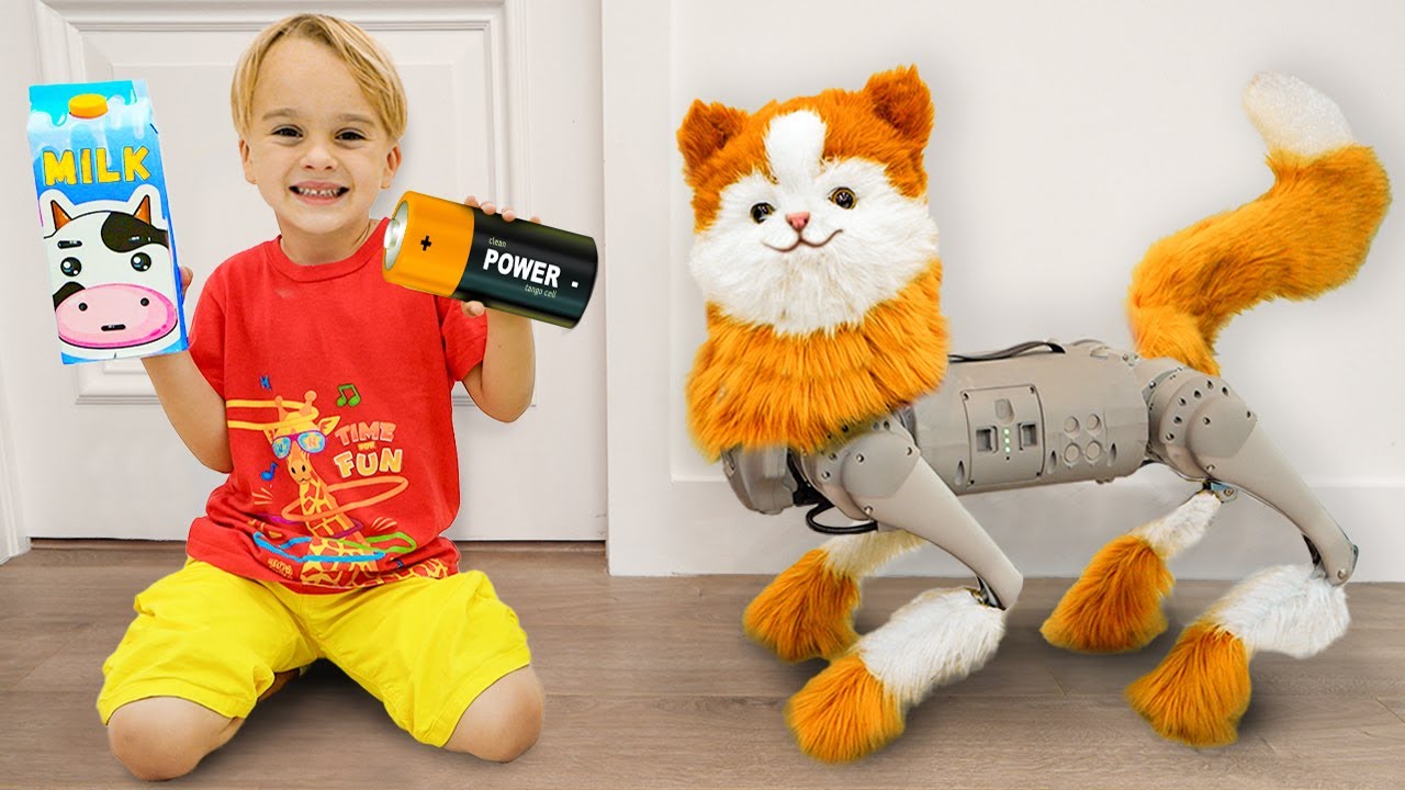Настоящий кот против робота-кота — забавная история игрушек для детей