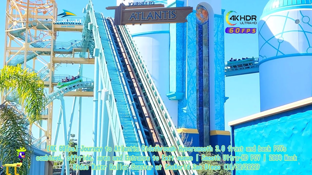 Journey to Atlantis On-Ride (2 Rows) and Entrance to Exit Queue POV 4K ...