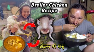 Broiler Chicken Recipe Village style Cooking and Eating || Village life vlog || Nepali mukbang