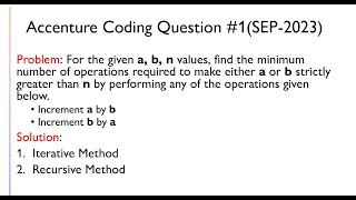 Accenture Coding Problem #1: Making a or b greater than n