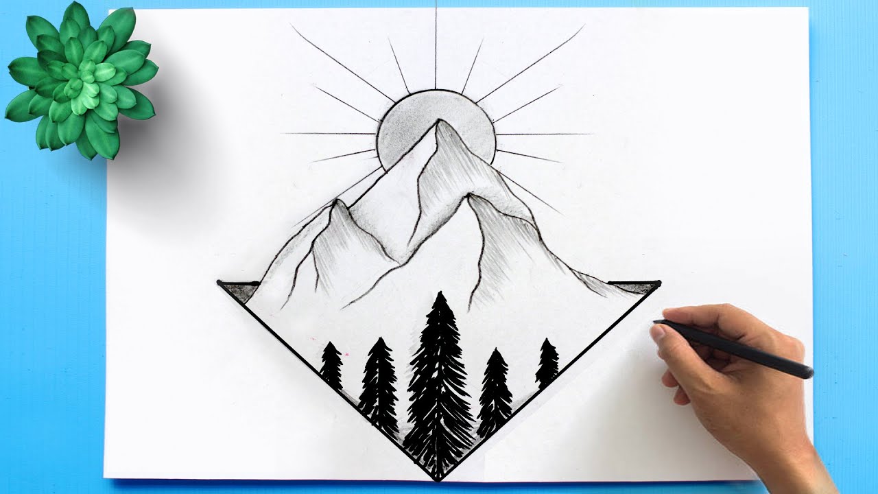 Mountain landscape Drawing | How to Draw Abstract Landscape - Easy ...