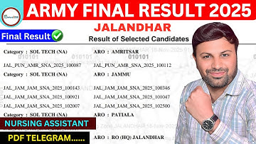 🥰 ARMY JALANDHAR ZRO NURSING ASSISTANT RESULT OUT | army result 2025 | army first phase result #army