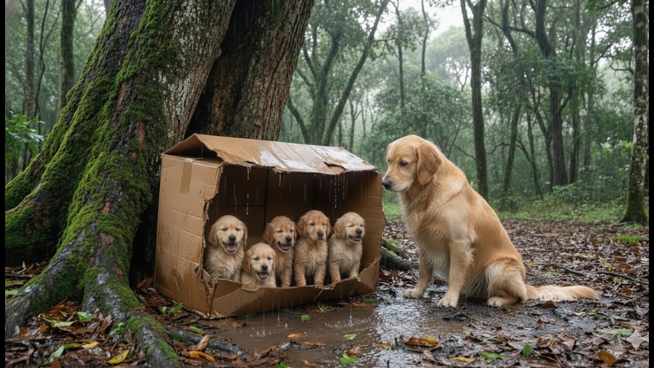 Animal Rescue: A Girl Rescues Mother Dog and Puppies in the Rain