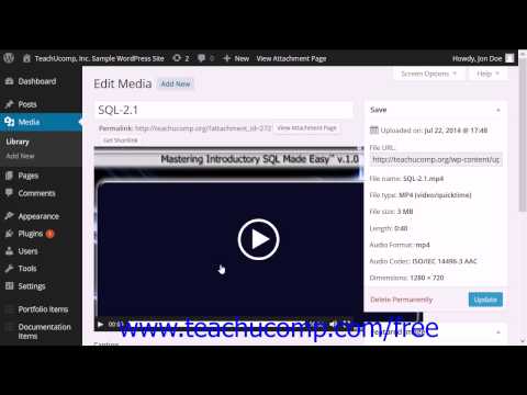 WordPress 4.0 Training Tutorial Editing Video Information in the Media Library