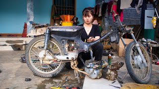 Girl Repairs and restores a Honda motorbike abandoned by the owner | Mechanic girl