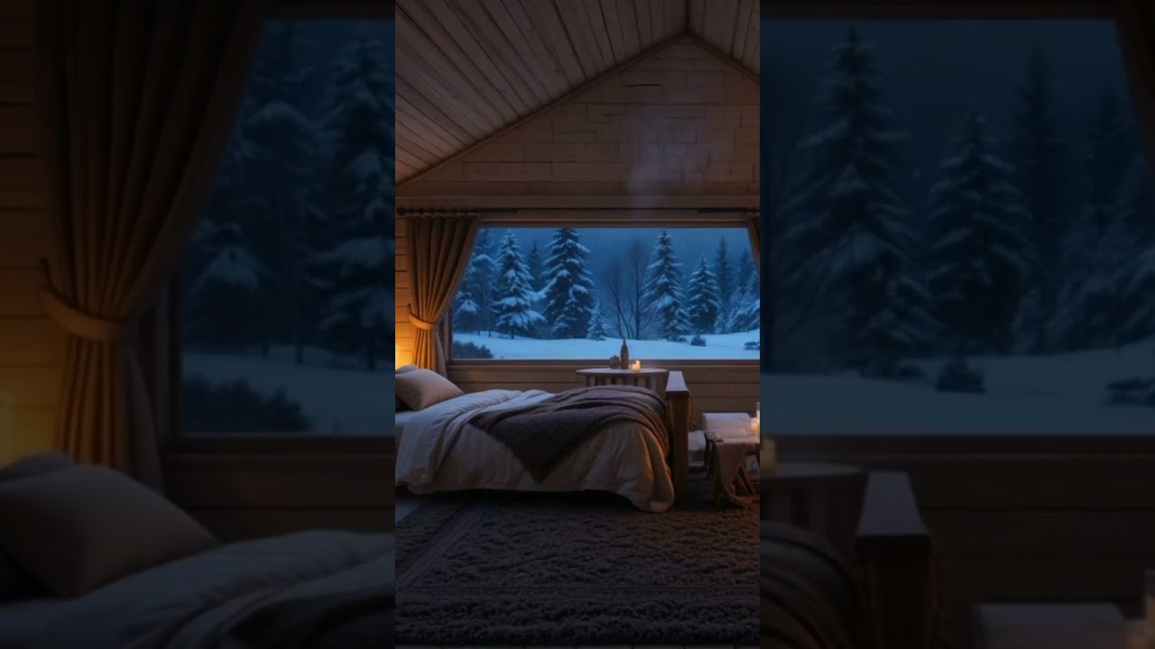 Cozy Winter Night 🌙✨ | Dream Cabin Bedroom with Candlelight & Snow ❄️🏔️