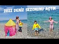 Deniz Sezonu nu açtık. 2022 de ilk kez yüzdük. Plaja çadır kurduk.