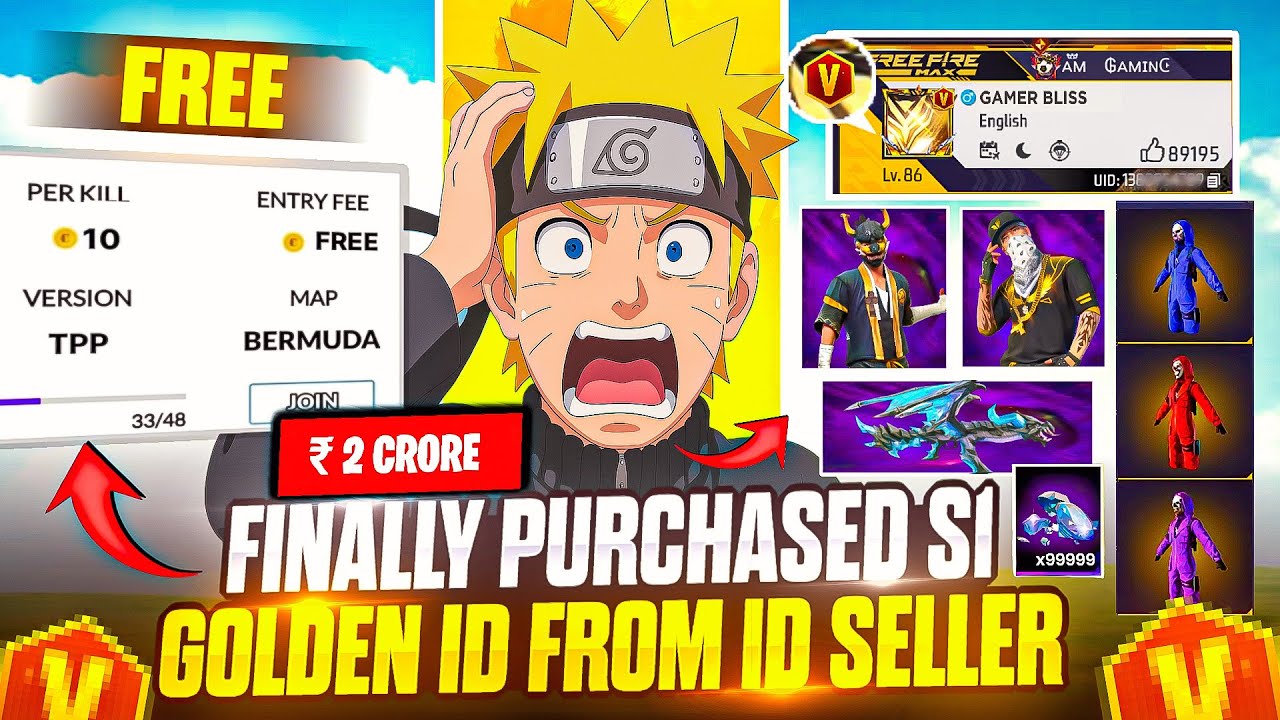 FINALLY PURCHASED S1 GOLDEN ID FROM ID SELLER🔥BY PLAYING ONLY FREE TOURNAMENT 🎯FREE FIRE MAX