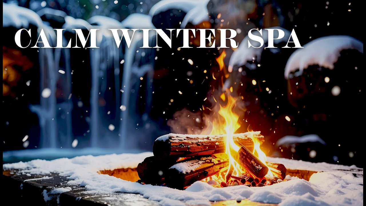 CALM WINTER SPA 🔥❄️ | Fire, Snow & Waterfall Meditation (90 Minutes)