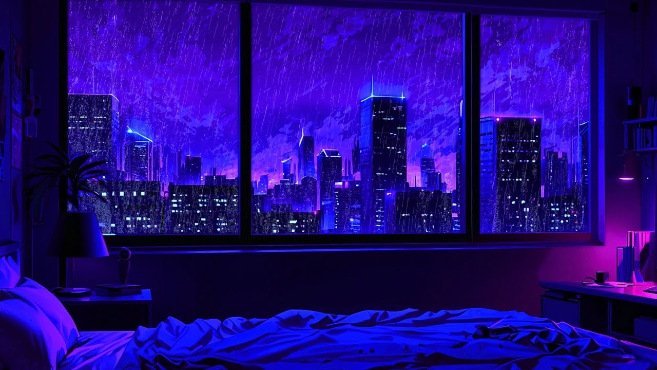 Cozy Bedroom in the Neon Rain 🌧️ 8 Hours of Chill Lofi Beats & Night Ambience
