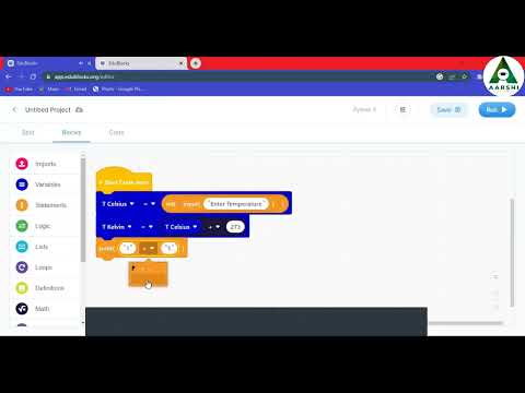 AARSHI l Temperature Conversion using EDUBLOCKS | CODING Language | Free Education APP