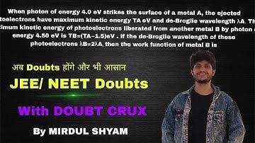 When photon of energy 4.0 eV strikes the surface of a metal A, the ejected photoelectrons have m