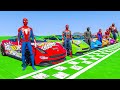 SPIDERMAN, POWER RANGERS TEAM With CARS SUPERHEROES JUMP Challenge On RAMPS