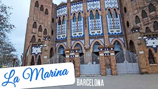 Passing through La Marina Street in Barcelona, Spain