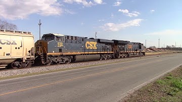 CSXT​ G961-12 ET44AH/ES44AH working Hard in Notch 8 & Horn Salutes as they Head out of Town