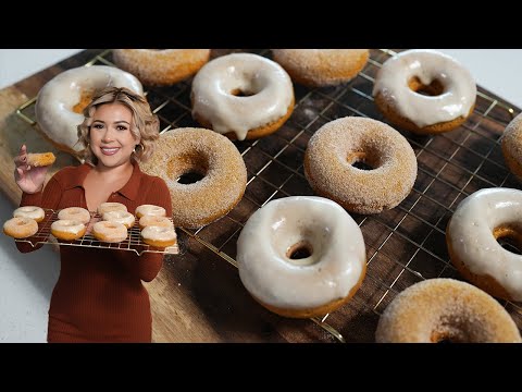 Baked pumpkin donuts with cream cheese icing, from the video