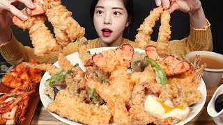 SUB)Crunchy Gigantic Tempura Mukbang! Lobster, Crab, Mushroom Fried and Rice Asmr