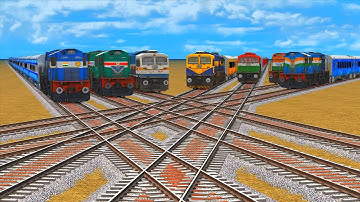 7 Trains Passing On Seven Messy Railroad Intersection | Bumpy Forked Railroad Track #134