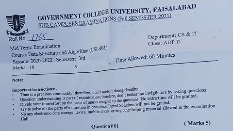 Gcuf past papers of DSA /Data structure and algorithm