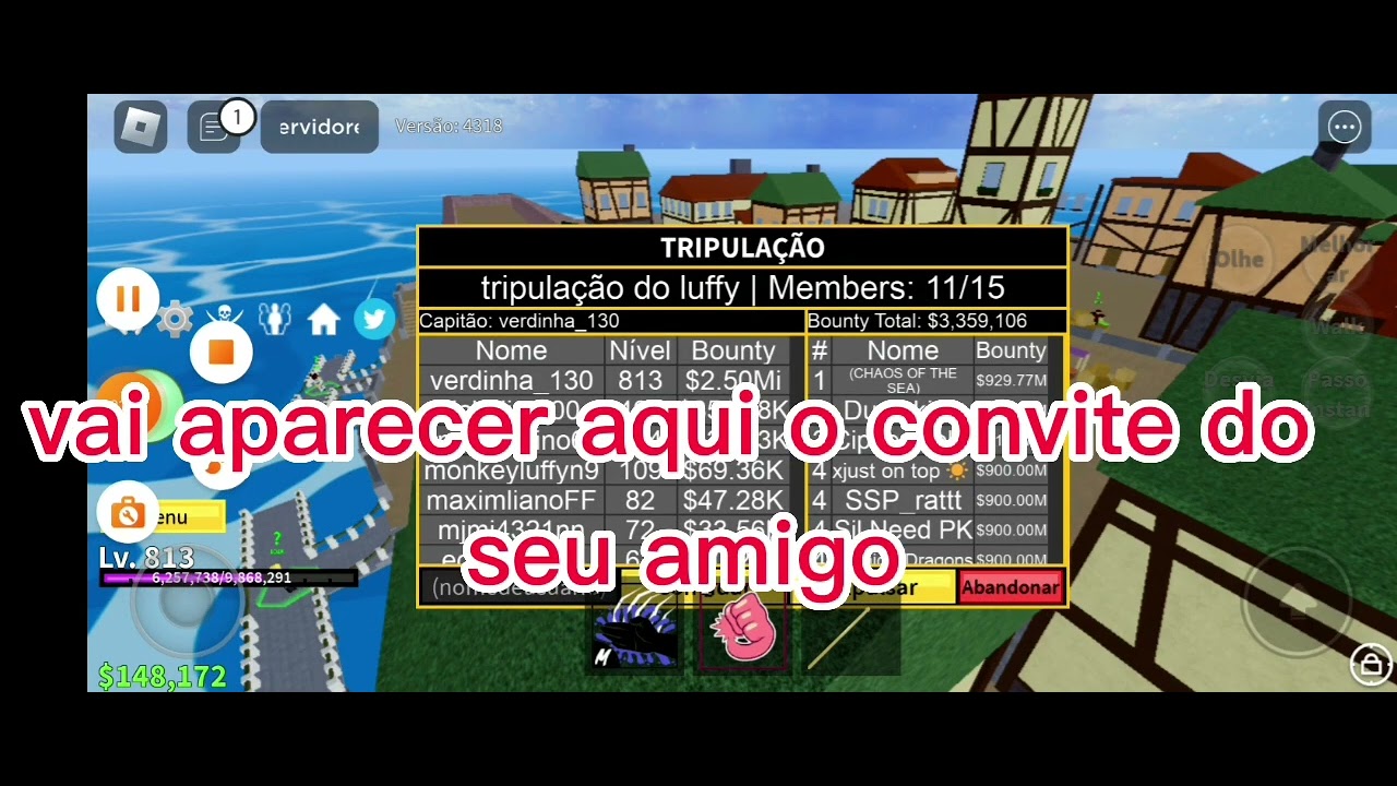 Salve salve eu e meu amigo Capivara Descontrolada criamos uma tripulação de  ifunners no blox fruit