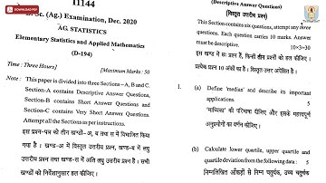 BSC 1ST SEM AG STATISTICS ELEMENTARY STATISTICS AND APPLIED MATHEMATICS DEC 2020 | CCSU